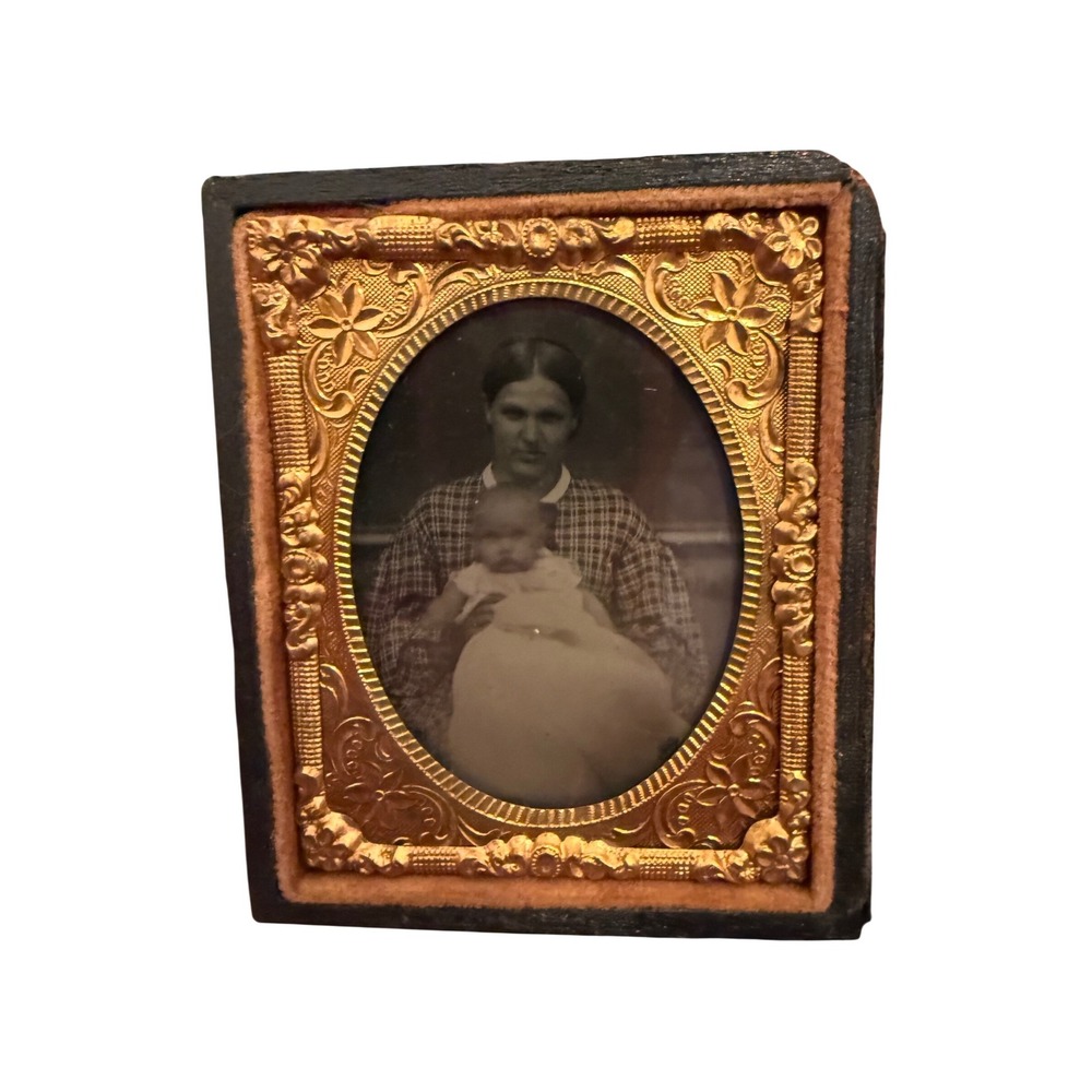 Tintype Victorian Portrait Mother and Child 3"x 2.5"